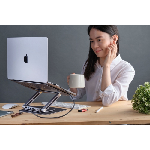 ADAM Elements Hub Stand Pro 6-in-1 Multifunction Aluminum Laptop Stand Hub 360 Rotatable Base USB-C to USB-A 3.1 x2 USB-C PD@100W x1 USB-C 3.1 Gen 2