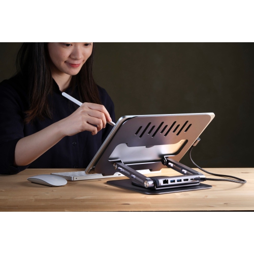 ADAM Elements Hub Stand Pro 6-in-1 Multifunction Aluminum Laptop Stand Hub 360 Rotatable Base USB-C to USB-A 3.1 x2 USB-C PD@100W x1 USB-C 3.1 Gen 2