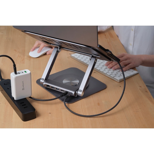 ADAM Elements Hub Stand Pro 6-in-1 Multifunction Aluminum Laptop Stand Hub 360 Rotatable Base USB-C to USB-A 3.1 x2 USB-C PD@100W x1 USB-C 3.1 Gen 2