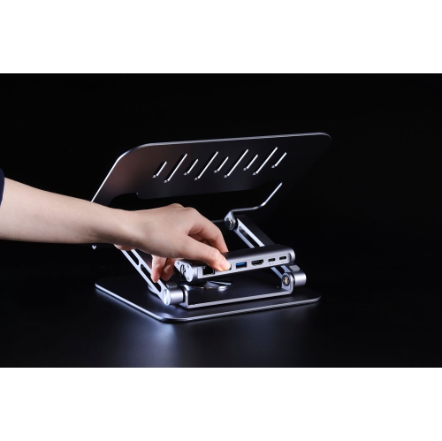 ADAM Elements Hub Stand Pro 6-in-1 Multifunction Aluminum Laptop Stand Hub 360 Rotatable Base USB-C to USB-A 3.1 x2 USB-C PD@100W x1 USB-C 3.1 Gen 2