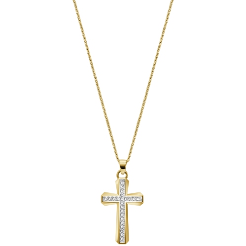 Bulova Ladies Quartz Box-Set 28.5mm Gold-Tone Stainless Steel Case and Bracelet with Champagne Dial with corresponding cross pendant necklace