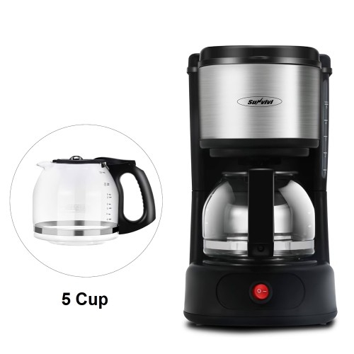 SUNVIVI 5 Cup Coffee Maker, Drip Coffee Machine with Glass Carafe, Reusable Filter
