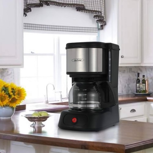 SUNVIVI 5 Cup Coffee Maker, Drip Coffee Machine with Glass Carafe, Reusable Filter