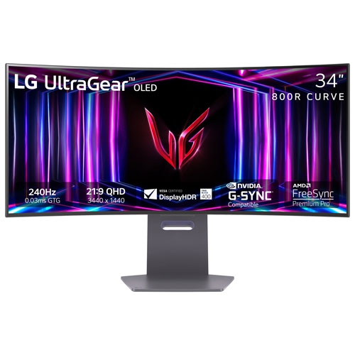 Refurbished - LG UltraGear 34" 1440p UWQHD 240Hz 0.03ms GTG Curved OLED LED G-Sync FreeSync Gaming Monitor - Purple-Grey