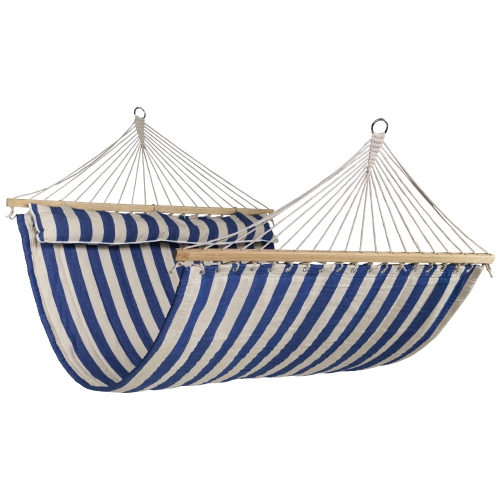 Striped Quilted Two Person Double Hammock with Pillow - 9' x 55" - Blue and Cream