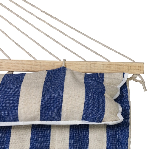 Striped Quilted Two Person Double Hammock with Pillow - 9' x 55" - Blue and Cream