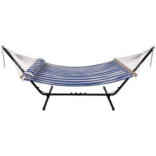 Striped Quilted Two Person Double Hammock with Pillow - 9' x 55" - Blue and Cream