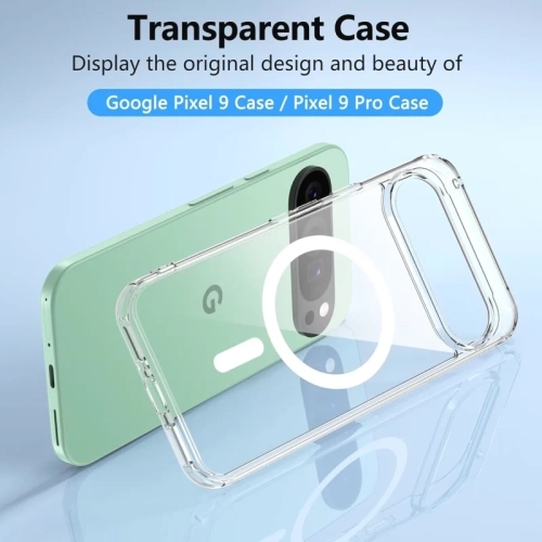 Étui magnétique transparent pour Pixel 9/9 Pro de Google avec MagSafe et protecteur d'écran en verre trempé – mince, antichoc, protecteur