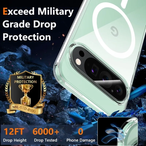 Étui magnétique transparent pour Pixel 9/9 Pro de Google avec MagSafe et protecteur d'écran en verre trempé – mince, antichoc, protecteur