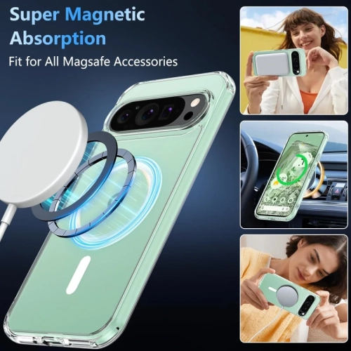 Étui magnétique transparent pour Pixel 9/9 Pro de Google avec MagSafe et protecteur d'écran en verre trempé – mince, antichoc, protecteur
