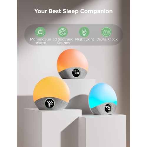 Momcozy Sunrise Alarm Clock Wake Up Light Sound Machine for Sleep, White Noise Machine with Dimmable Night Light, 30 Soothing Sleep Sounds 7 Colors,