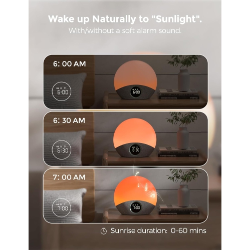 Momcozy Sunrise Alarm Clock Wake Up Light Sound Machine for Sleep, White Noise Machine with Dimmable Night Light, 30 Soothing Sleep Sounds 7 Colors,
