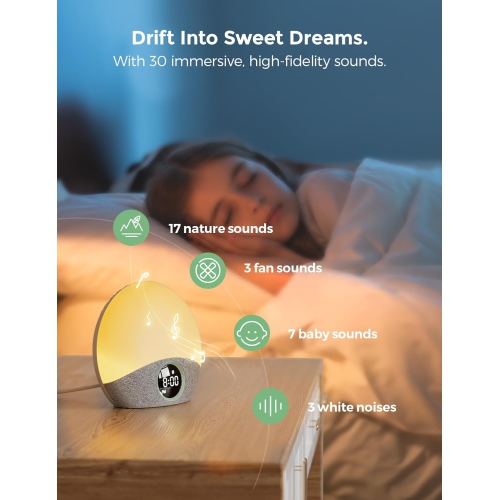 Momcozy Sunrise Alarm Clock Wake Up Light Sound Machine for Sleep, White Noise Machine with Dimmable Night Light, 30 Soothing Sleep Sounds 7 Colors,