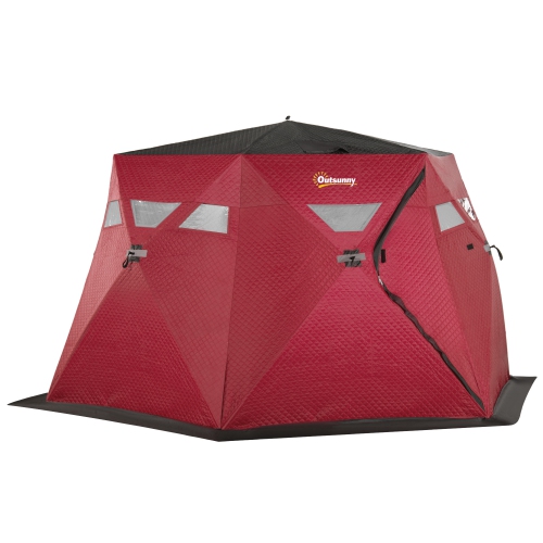 Tente isotherme Outsunny pour 4&nbsp;personnes, abri de pêche blanche portatif escamotable avec sac de transport, deux portes et ancrages pour 22 poi