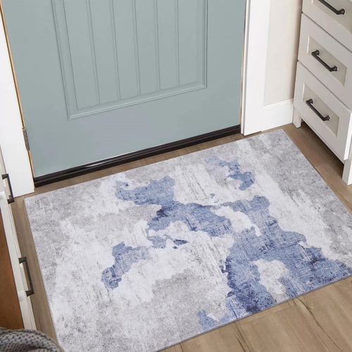 NIERBO  Modern Abstract Area Rug - 2' X 3' Small Entryway Rug Door Mat, Non-Slip Non-Shedding Washable Rugs for Entrance In Blue