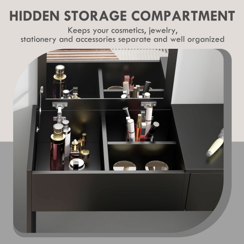 HOMCOM Makeup Vanity Desk with Flip Top Mirror and Cushioned Stool, Dressing Table with Storage Drawer for Bedroom, Black