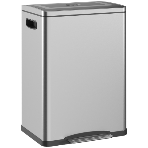 HOMCOM Dual Kitchen Garbage Bin, 2 x 5 Gallon Trash Can with Foot Pedal, Soft-Close Garbage Can with Removable Inner Buckets, Lid, Fingerprint-Proof