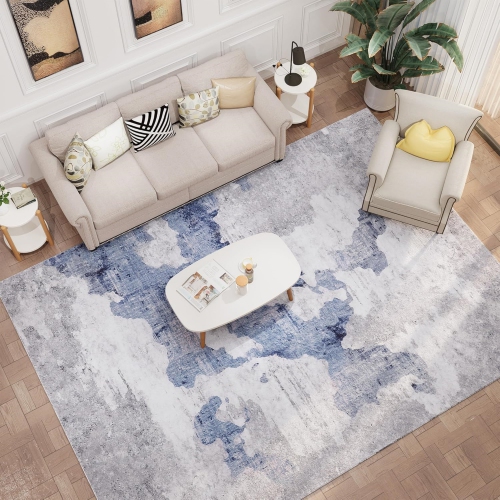 Modern Abstract Area Rug - 5' x 7' Area Rug Carpet, Non-Slip Non-Shedding Washable Rugs for Living Room and Bedroom, Blue