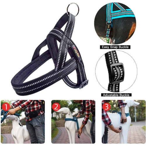 Très petit harnais noir pour animal de compagnie avec sangles réfléchissantes, taille TP