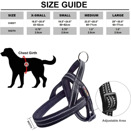 Très petit harnais noir pour animal de compagnie avec sangles réfléchissantes, taille TP