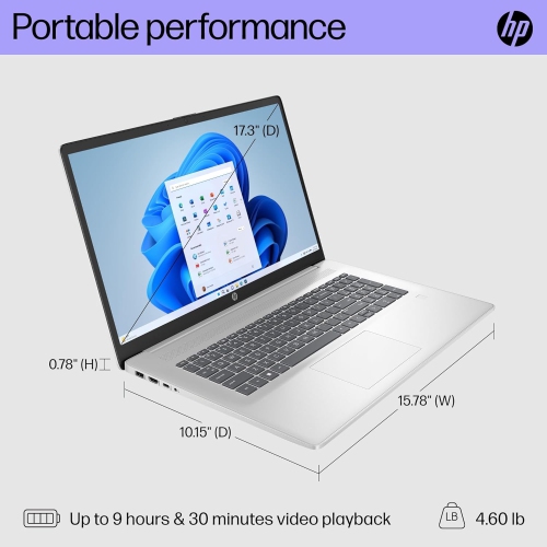 Refurbished HP 17.3" FHD Laptop, Intel Core i3-N305, Intel UHD Graphics, 32GB RAM, 1TB SSD, Windows 11 Home, Natural Silver