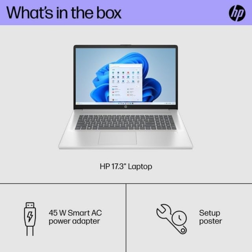 Refurbished HP 17.3" FHD Laptop, Intel Core i3-N305, Intel UHD Graphics, 32GB RAM, 1TB SSD, Windows 11 Home, Natural Silver