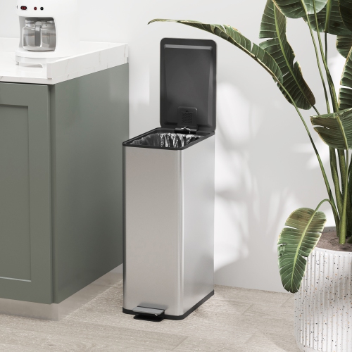 HOMCOM 5.3 Gallon/20 L Garbage Can, Fingerprint-proof Stainless Steel Kitchen Trash Can with Soft-close Lid and Foot Pedal, Slim Garbage Bin for
