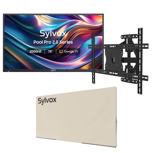 SYLVOX 75" Outdoor Smart TV + TV Mount + Cover 4K 2000nits Google Outside Television Built-in Google Assistant, Chormecast, IP55 Waterproof TV for Fu