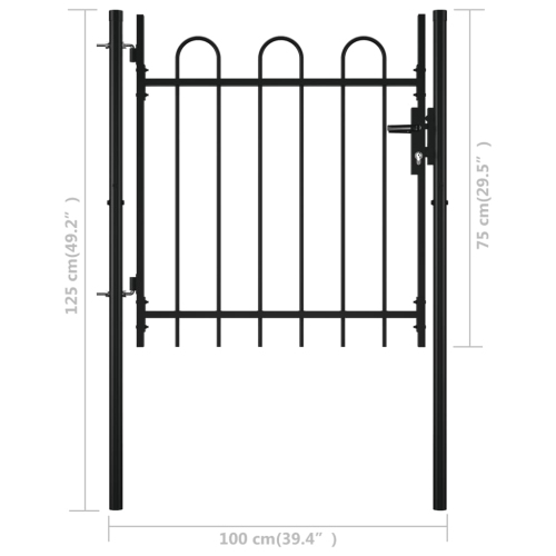 vidaXL Single Door Fence Gate with Hoop Top 39.4" x 29.5"
