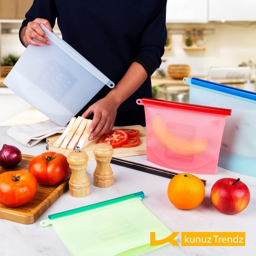 Silicone Food Storage Airtight Bag Silicone Reusable Storage Container Preservation Leakproof Ziplock Bag for Food, Snack,Vegetable,Meat for Fridge