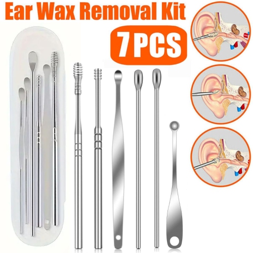 Ear Wax Cleaner Reusable Ear Cleaning Tools Kit with Aluminum Tube - Ear Pick Wax Remover Tool Kit with Ear Curette Cleaner and Spring Ear Buds