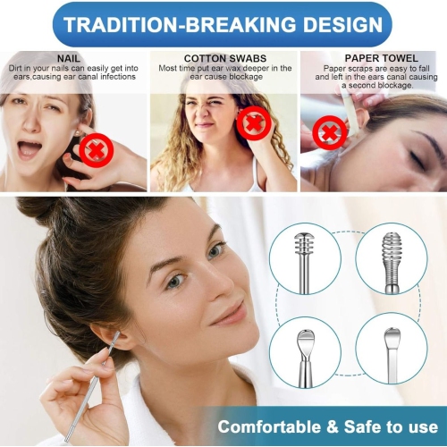 Ear Wax Cleaner Reusable Ear Cleaning Tools Kit with Aluminum Tube - Ear Pick Wax Remover Tool Kit with Ear Curette Cleaner and Spring Ear Buds
