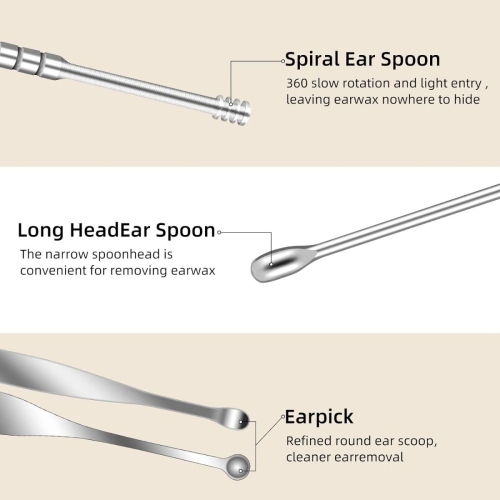 Ear Wax Cleaner Reusable Ear Cleaning Tools Kit with Aluminum Tube - Ear Pick Wax Remover Tool Kit with Ear Curette Cleaner and Spring Ear Buds