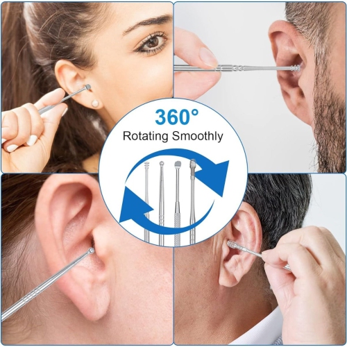 Ear Wax Cleaner Reusable Ear Cleaning Tools Kit with Aluminum Tube - Ear Pick Wax Remover Tool Kit with Ear Curette Cleaner and Spring Ear Buds