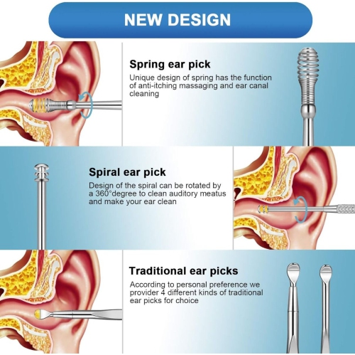 Ear Wax Cleaner Reusable Ear Cleaning Tools Kit with Aluminum Tube - Ear Pick Wax Remover Tool Kit with Ear Curette Cleaner and Spring Ear Buds