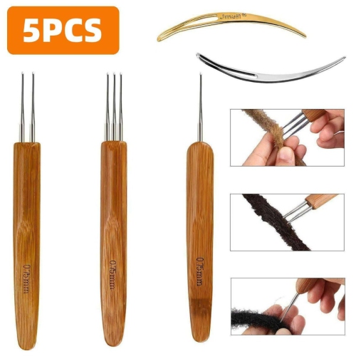 5Pcs DIY Hook Bamboo Handle Braid Hair Dreadlocks Needle Weaving Crochet for Braid Craft, 5 Pieces Dreadlocks Crochet with Different Hooks, and 5