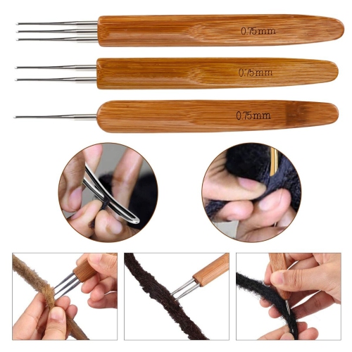 5Pcs DIY Hook Bamboo Handle Braid Hair Dreadlocks Needle Weaving Crochet for Braid Craft, 5 Pieces Dreadlocks Crochet with Different Hooks, and 5