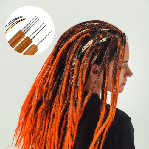 5Pcs DIY Hook Bamboo Handle Braid Hair Dreadlocks Needle Weaving Crochet for Braid Craft, 5 Pieces Dreadlocks Crochet with Different Hooks, and 5