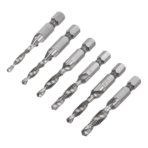 High-Speed Steel 6-Piece Combination Drill Tap Set – Hexagonal Shank, Wide Spiral Groove, Multi-Material Compatibility