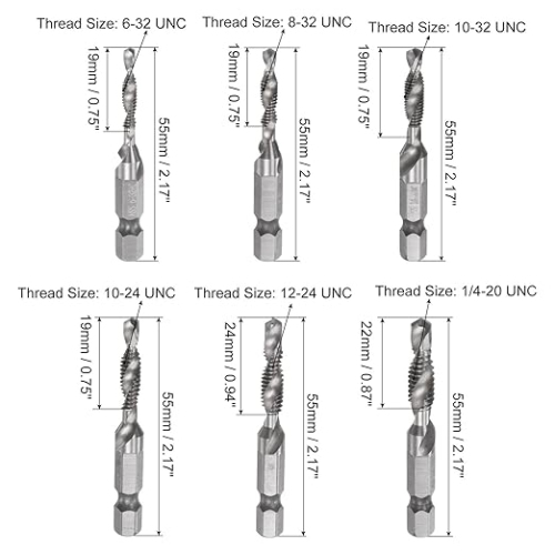 High-Speed Steel 6-Piece Combination Drill Tap Set – Hexagonal Shank, Wide Spiral Groove, Multi-Material Compatibility