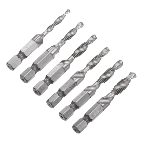 High-Speed Steel 6-Piece Combination Drill Tap Set – Hexagonal Shank, Wide Spiral Groove, Multi-Material Compatibility