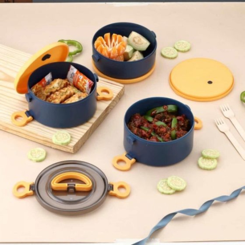 2000ML Three Layer Plastic Lunch Boxwith Foldable Handle – Safe, Durable, and Easy to Clean for School,Office,Collage