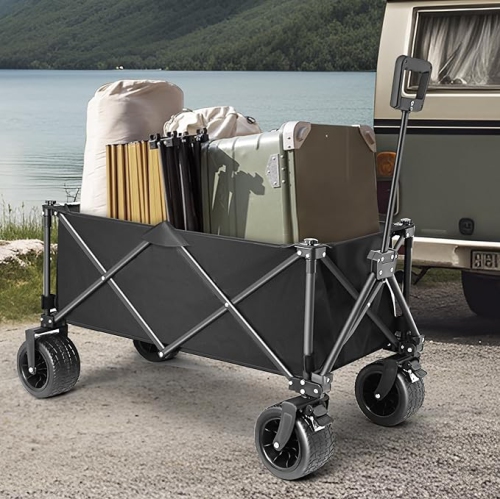 Folding Wagons Cart Rolling Trolly, Beach Cart Large Capacity, Heavy Duty Folding Wagon Portable, Collapsible Wagon for Sports, Shopping, Camping