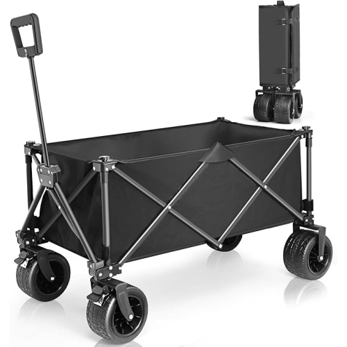 Folding Wagons Cart Rolling Trolly, Beach Cart Large Capacity, Heavy Duty Folding Wagon Portable, Collapsible Wagon for Sports, Shopping, Camping
