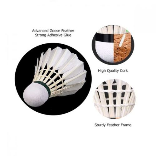 Paquet de 12 volants de badminton à plumes d'oie haute vitesse – durables, stables et parfaits pour l'entraînement sportif