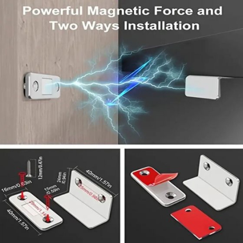 Magnetic Door Stopper – No-Gap Magnetic Cabinet Catch with Adhesive for Easy Installation, Durable Stainless Steel