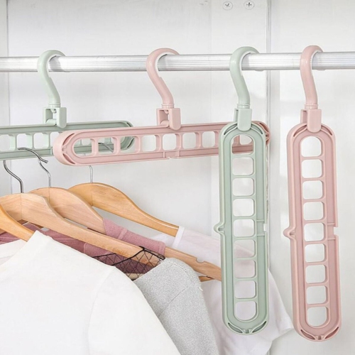 Wardrobe Space Saver Folding Hangers,1 Pack Anti-Skid Plastic Magic Clothes Hanger, 360º Swivel Hook, 9-Holes Design Closet Organiser Hanger