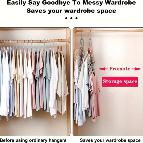 Wardrobe Space Saver Folding Hangers,1 Pack Anti-Skid Plastic Magic Clothes Hanger, 360º Swivel Hook, 9-Holes Design Closet Organiser Hanger