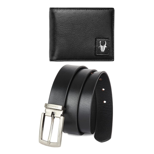 ISTAR  Men's Leather Wallet & Belt Combo Gift Box - In Black
