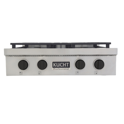 KUCHT Professional 30-inch Natural Gas Range Top with Sealed Burners in Stainless Steel with Tuxedo Black Knobs